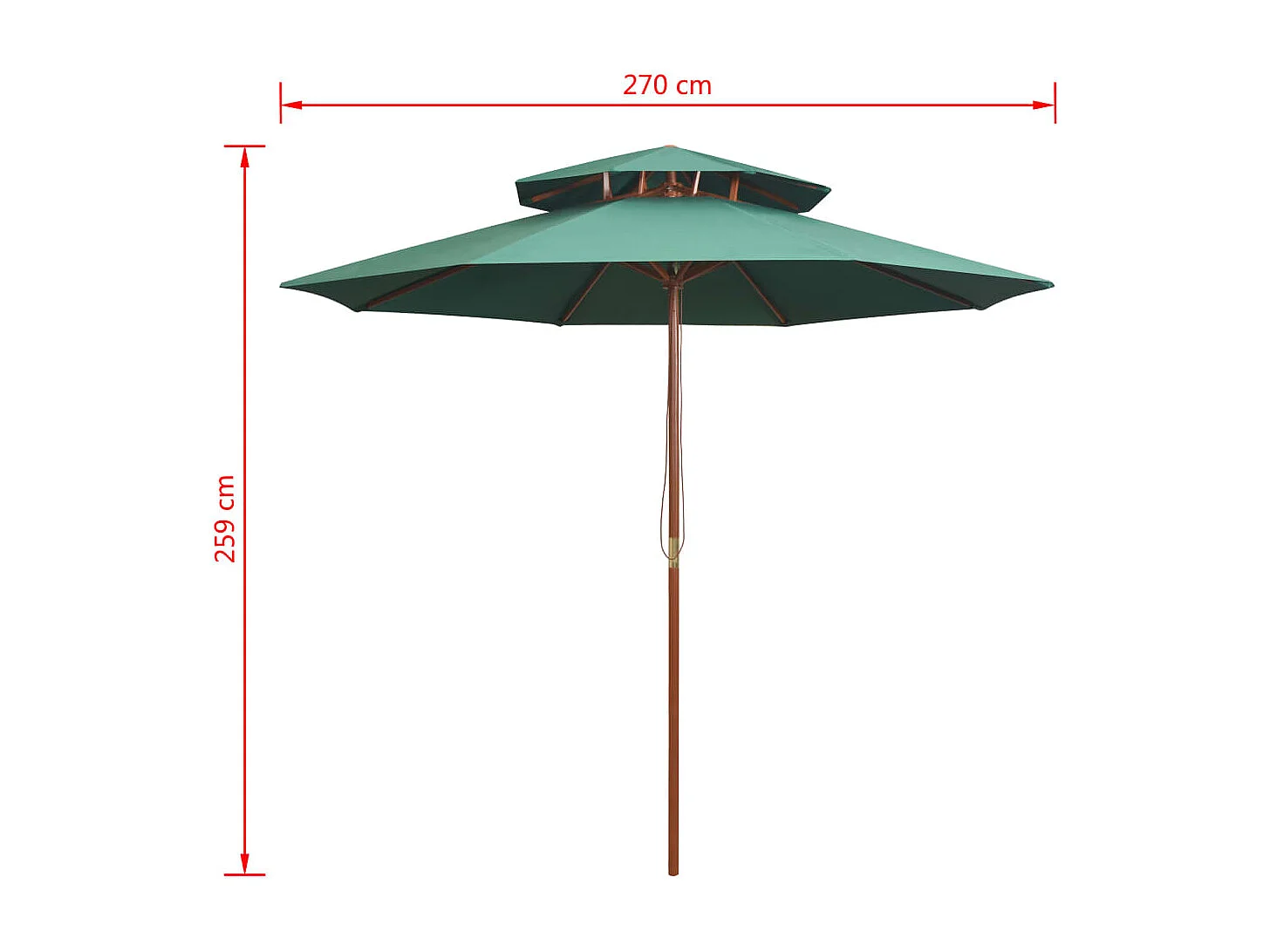 Parasol de jardin à deux étages avec poteau en bois 270 x 270 cm vert