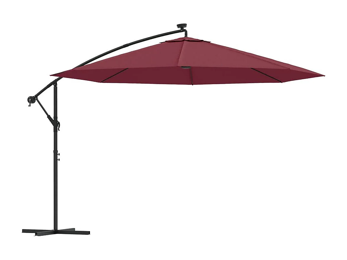 Parasol de jardin-Parasol d'extérieur en porte-à-faux lumières LED rouge bordeaux