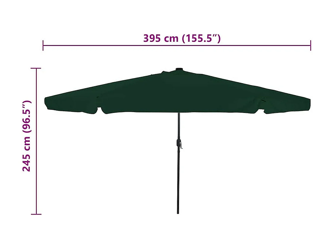 Parasol de jardin-Parasol d'extérieur Vert et Noir 395 x 395 x 245 cm