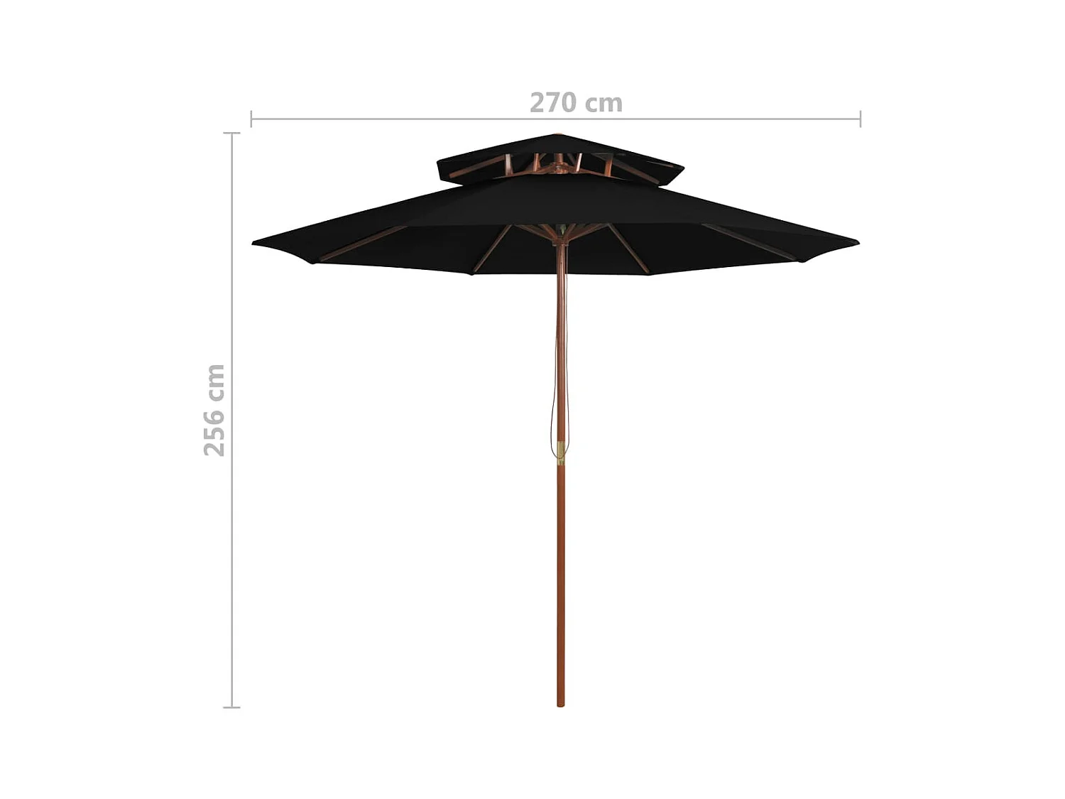 Parasol de jardin à deux étages avec mât en bois noir 270 cm