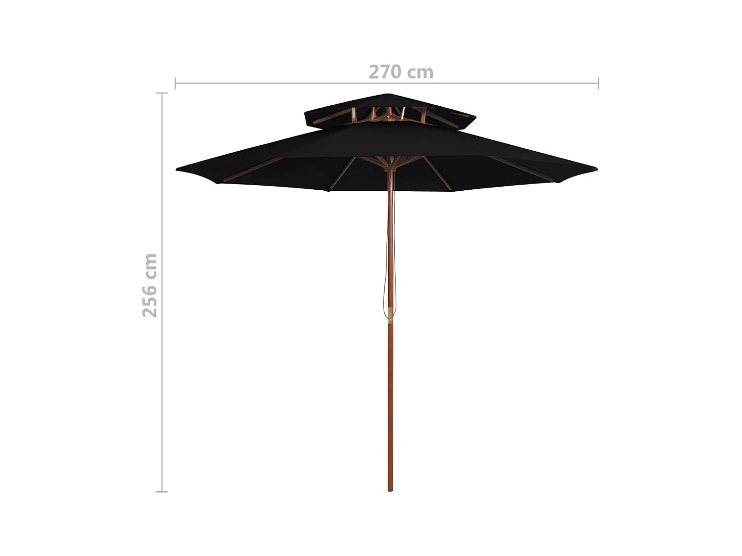 Parasol de jardin à deux étages avec mât en bois noir 270 cm