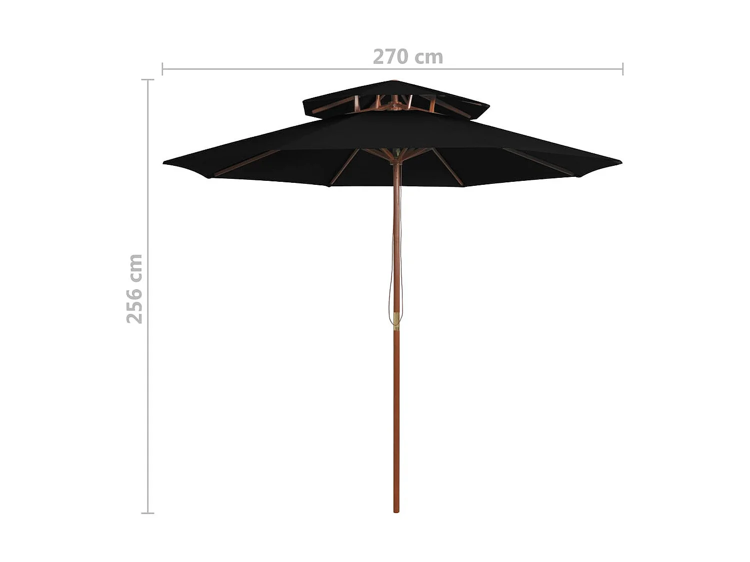 Parasol de jardin à deux étages avec mât en bois noir 270 cm
