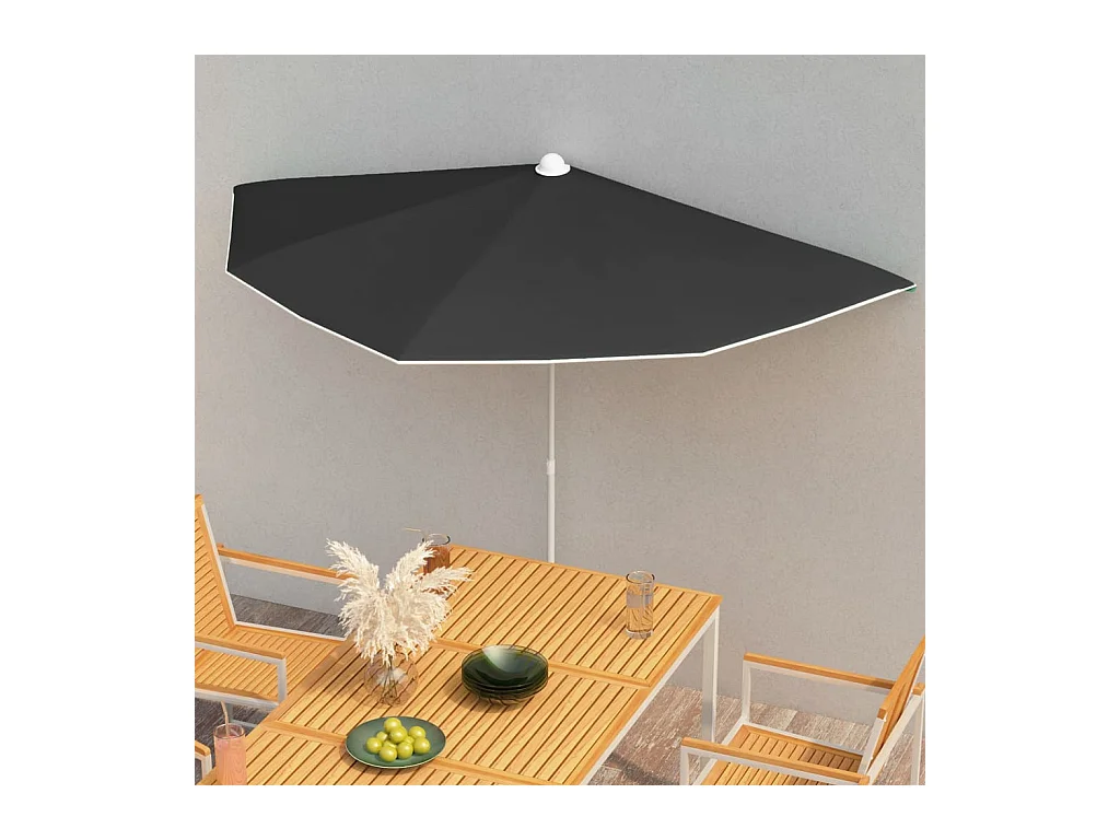 Demi-parasol de jardin avec mât 180x90 cm noir
