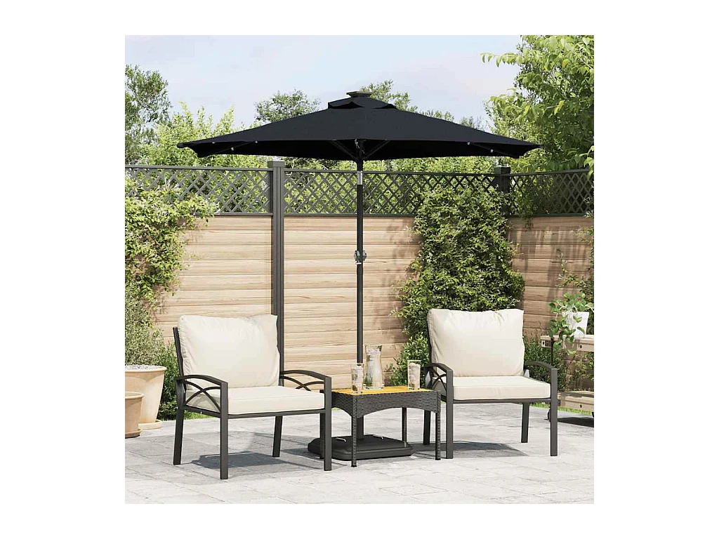 Parasol de jardin-Parasol d'extérieur avec LED mât en acier noir 225x225x212 cm