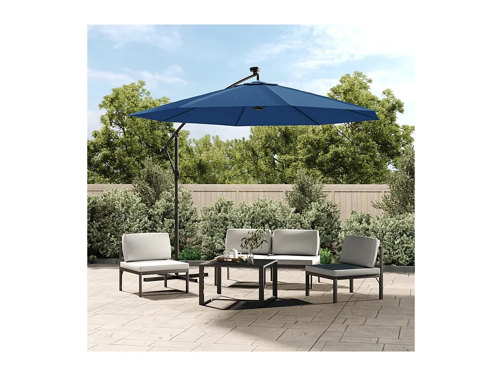 Parasol de jardin en porte-à-faux et lumières LED mât en acier