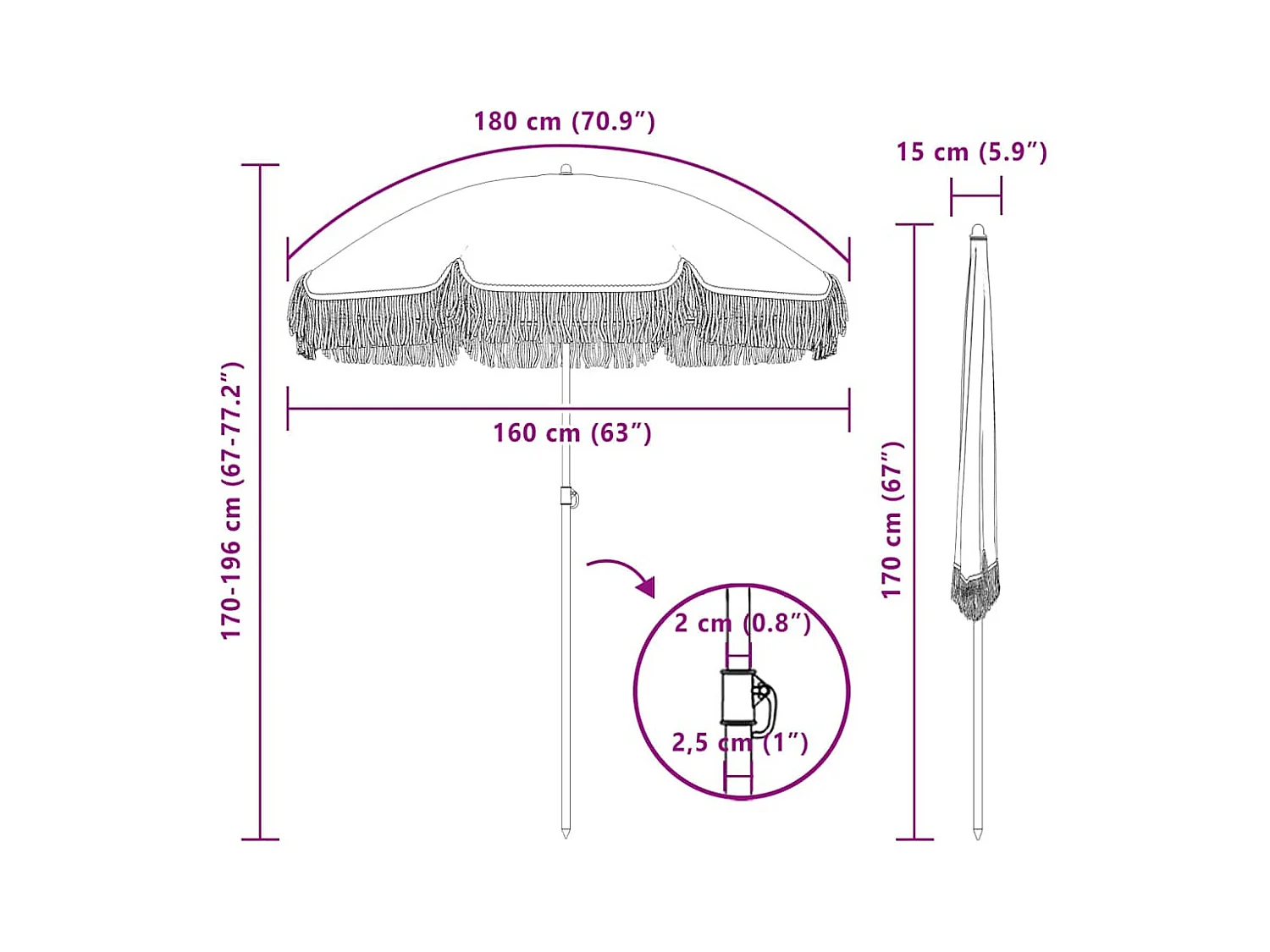 Parasol de jardin-Parasol Jaune et blanc Ø 160 x 195 cm Acier