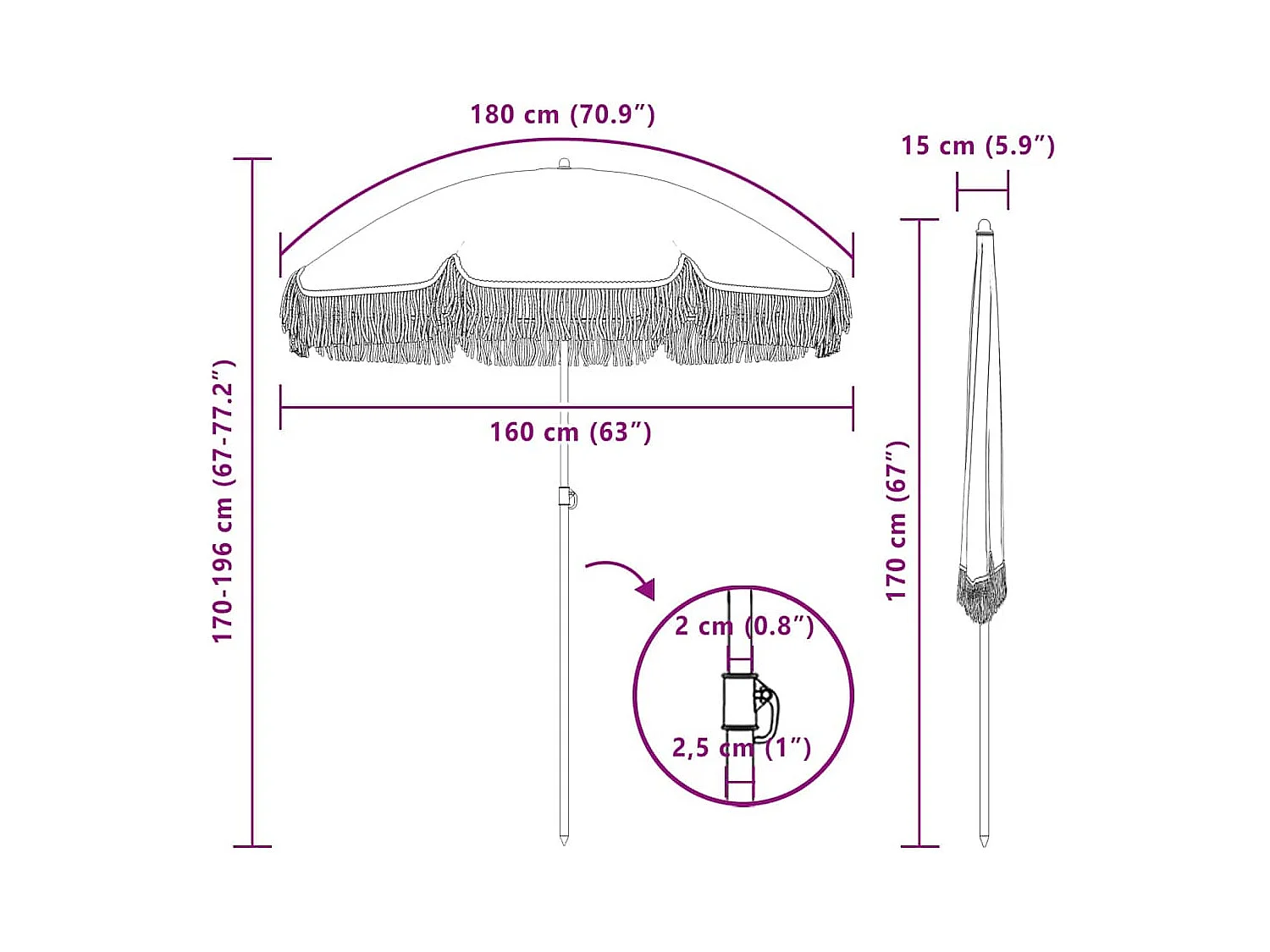 Parasol de jardin-Parasol Jaune et blanc Ø 160 x 195 cm Acier