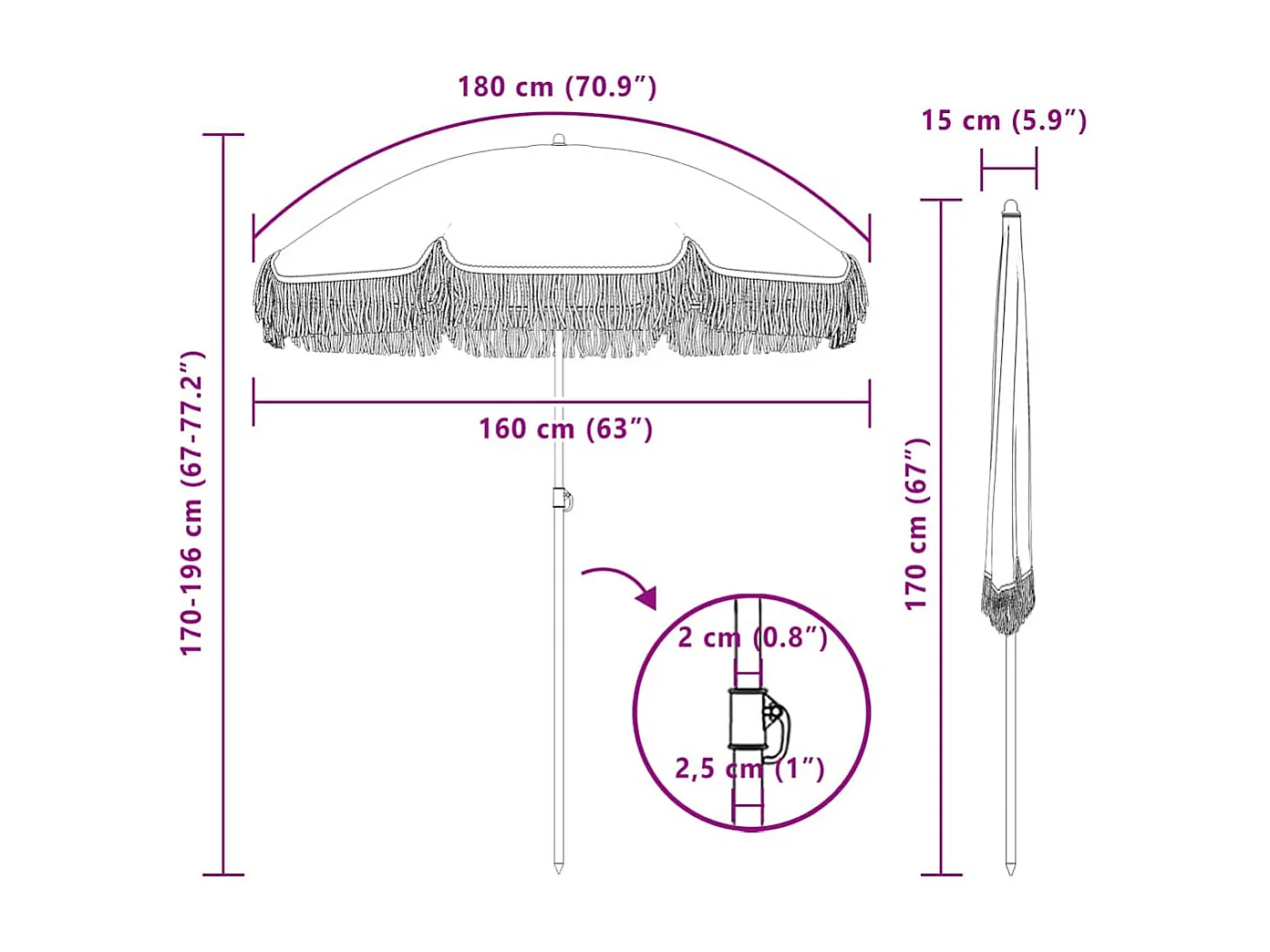 Parasol de jardin-Parasol Jaune et blanc Ø 160 x 195 cm Acier