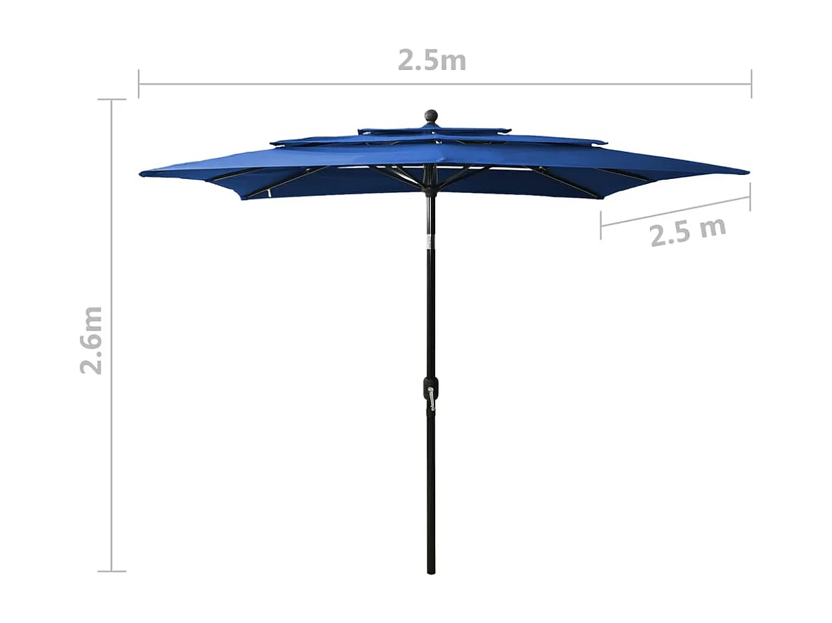 Parasol de jardin-Parasol à 3 niveaux  avec mât en aluminium bleu azuré
