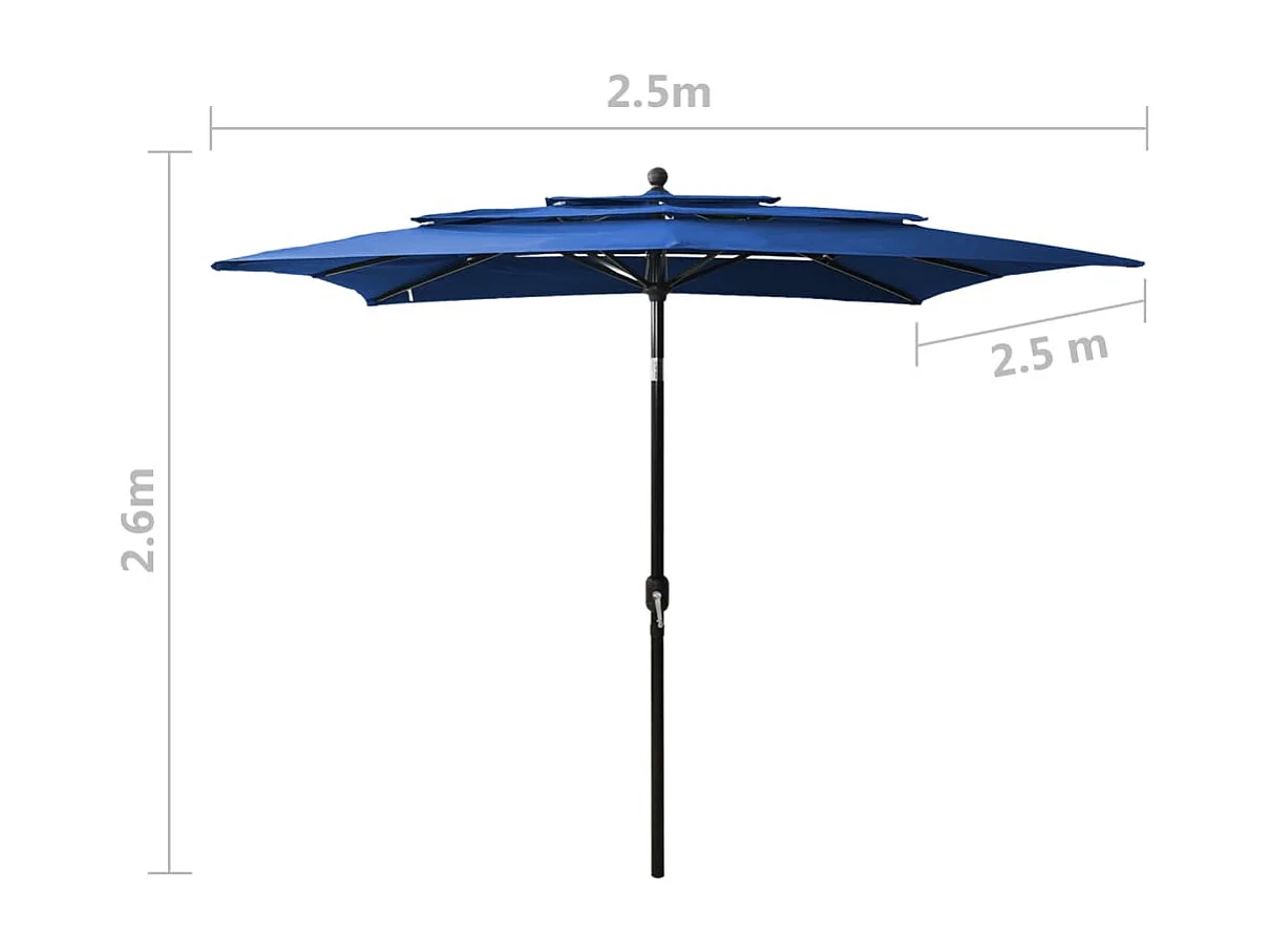 Parasol de jardin-Parasol à 3 niveaux  avec mât en aluminium bleu azuré