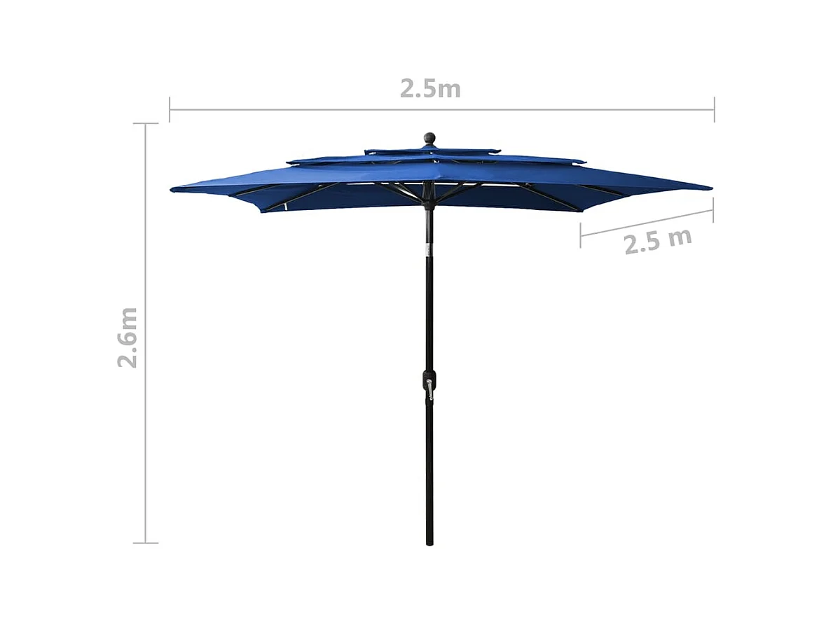 Parasol de jardin-Parasol à 3 niveaux  avec mât en aluminium bleu azuré