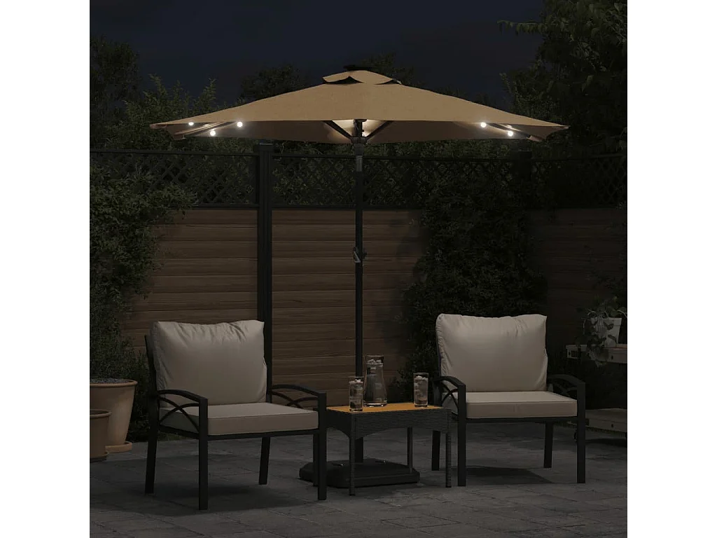 Parasol de jardin-Parasol d'extérieur avec LED mât en acier taupe 225x225x212 cm