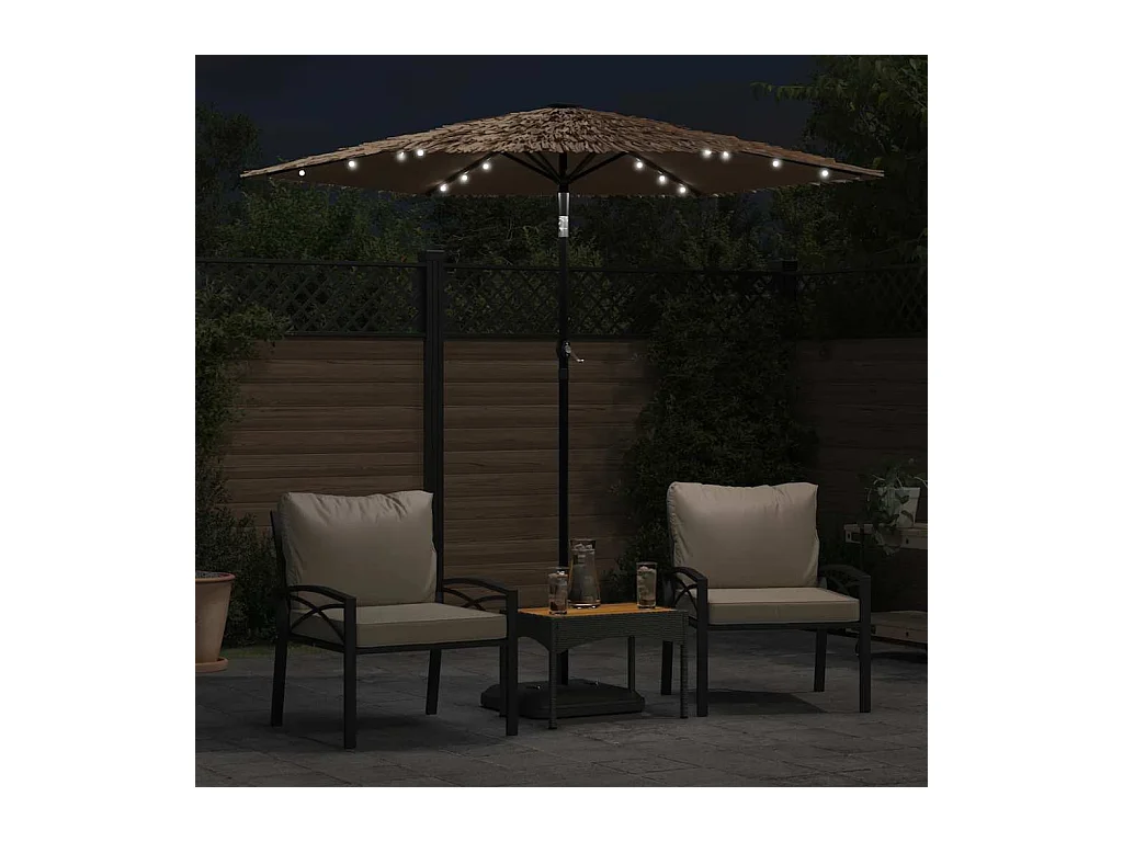 Parasol de jardin-Parasol d'extérieur avec LED et mât en acier marron 223x223x213cm