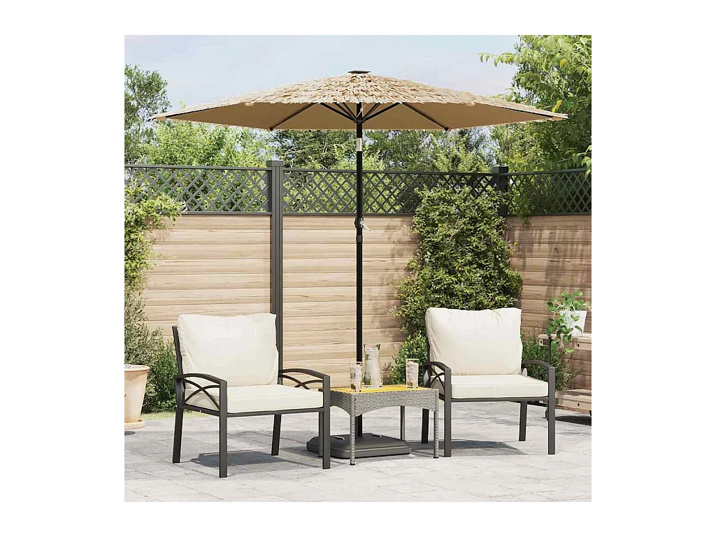 Parasol de jardin-Parasol d'extérieur avec LED et mât en acier marron 223x223x213cm