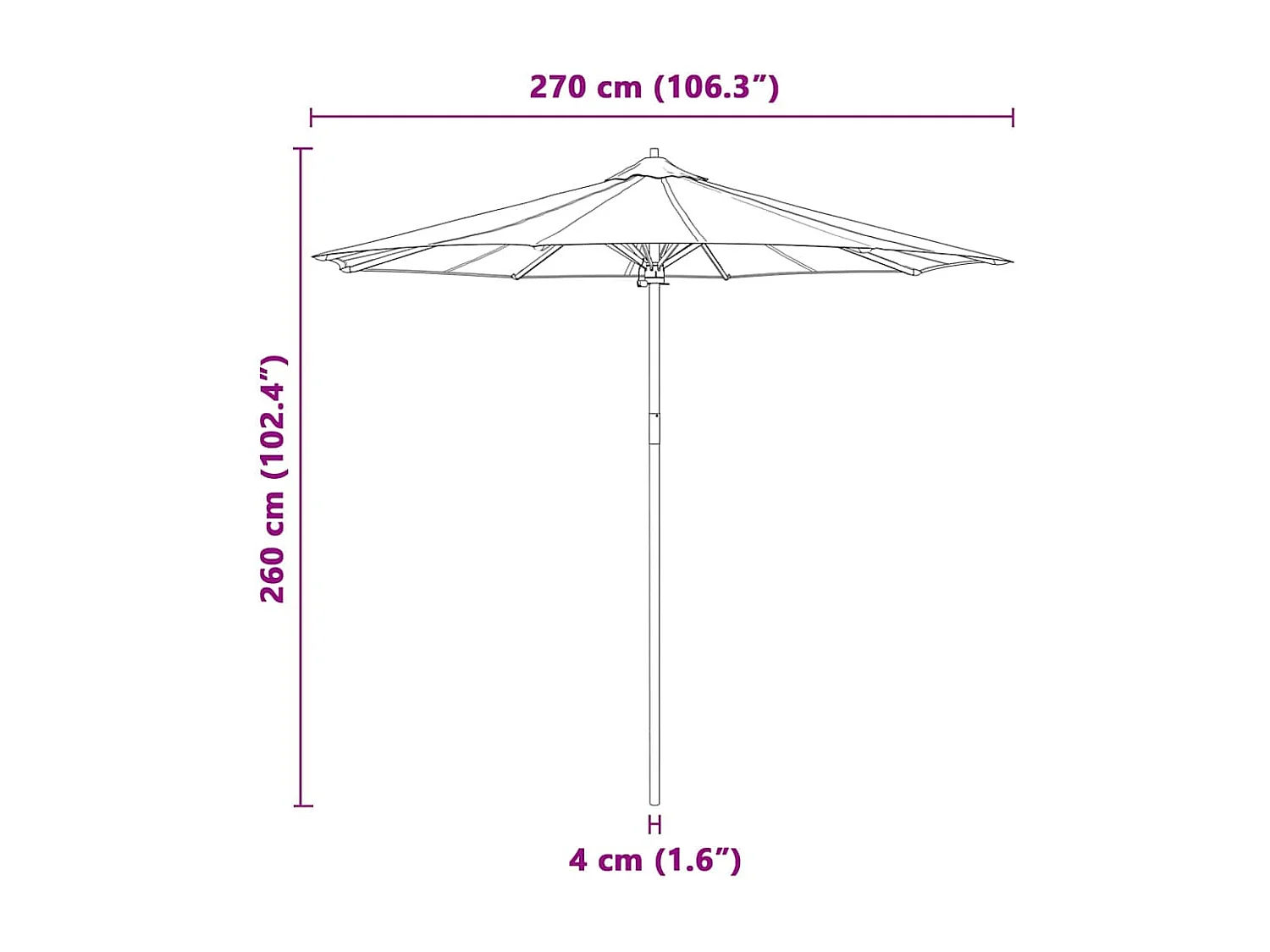 Parasol de jardin-Parasol d'extérieur Blanc crème 270 x 270 x 260 cm Bambou