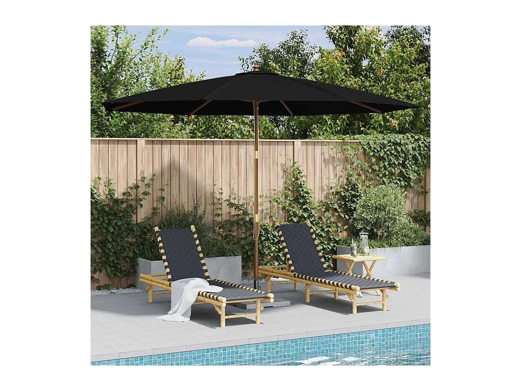 Parasol d'extérieur | Parasol de jardin avec mât en bois 350 cm Noir