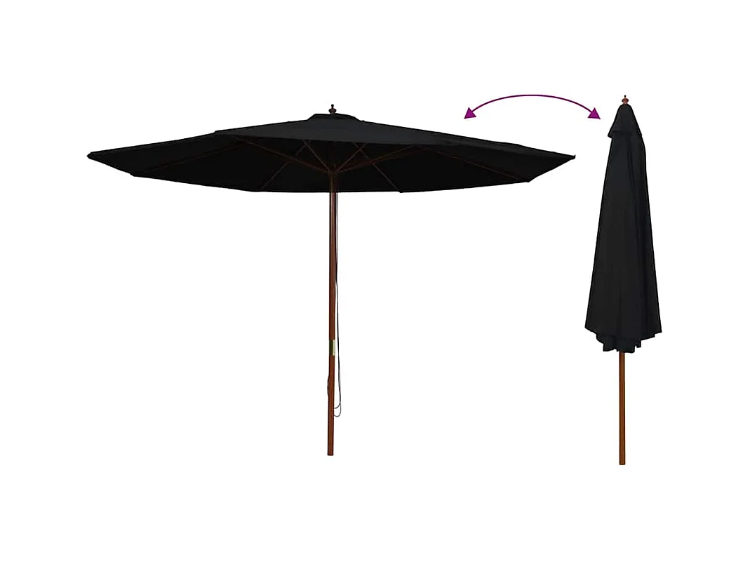 Parasol d'extérieur | Parasol de jardin avec mât en bois 350 cm Noir