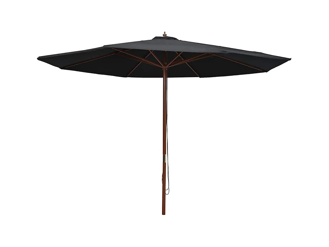 Parasol d'extérieur | Parasol de jardin avec mât en bois 350 cm Noir