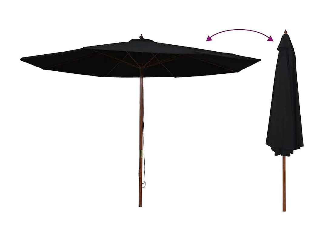 Parasol d'extérieur | Parasol de jardin avec mât en bois 350 cm Noir