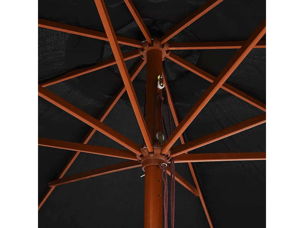 Parasol d'extérieur | Parasol de jardin avec mât en bois 350 cm Noir