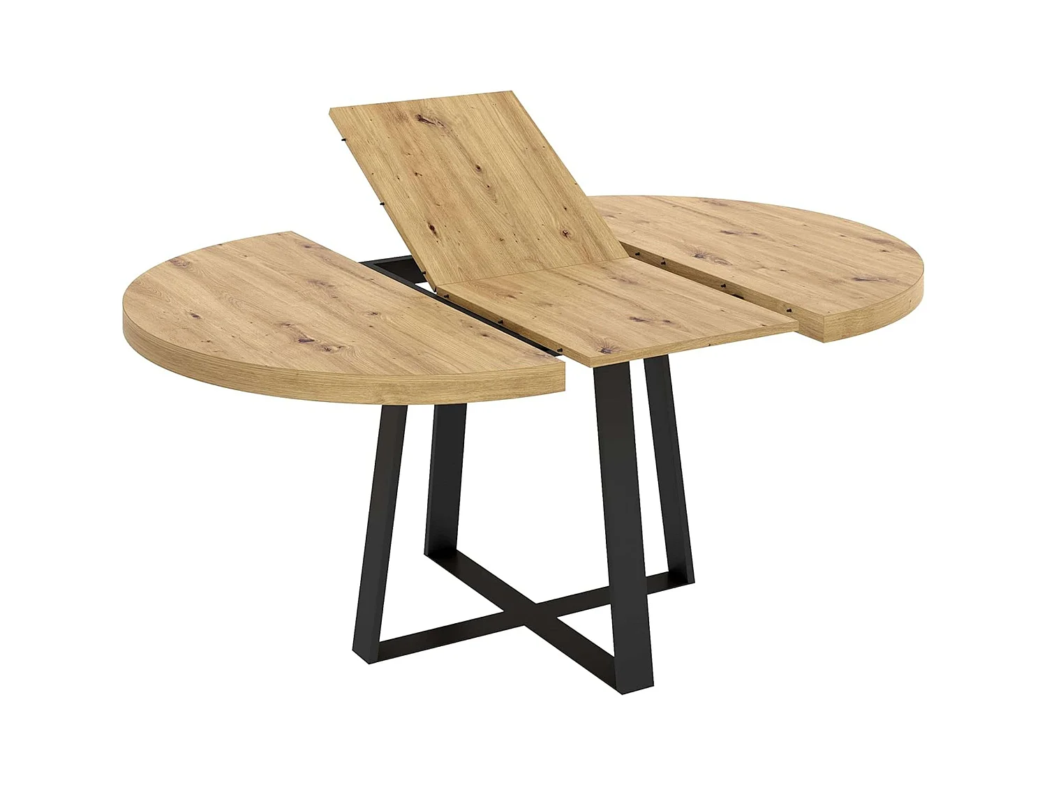 Mesa comedor redonda Aduna extensible 6 en madera clara y negro 77x110-158 cm