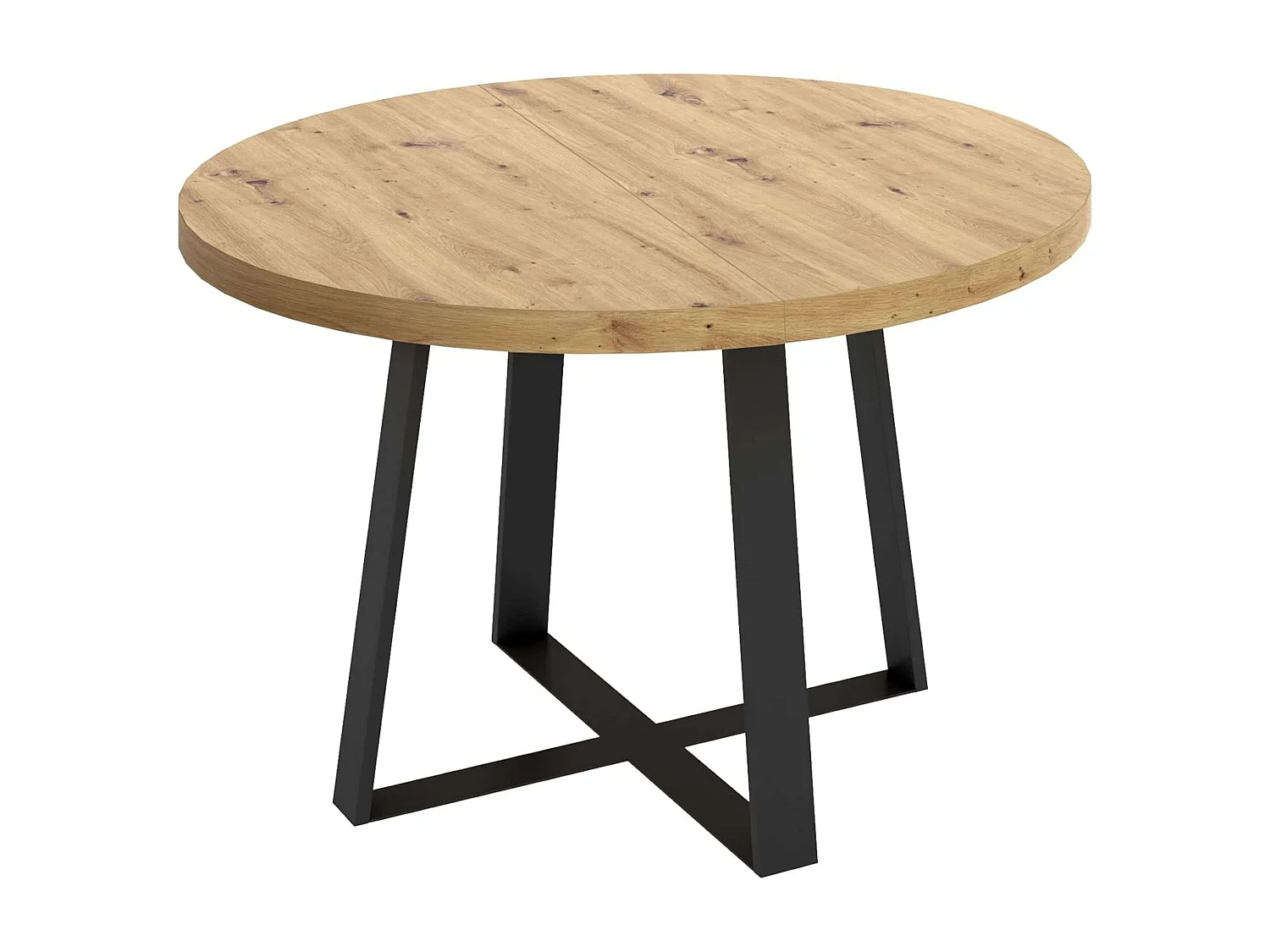 Mesa comedor redonda Aduna extensible 6 en madera clara y negro 77x110-158 cm