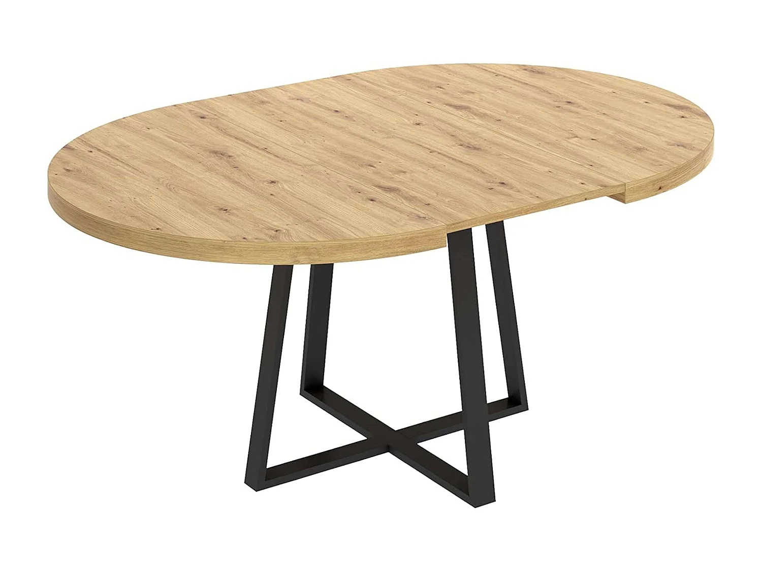 Mesa comedor redonda Aduna extensible 6 en madera clara y negro 77x110-158 cm
