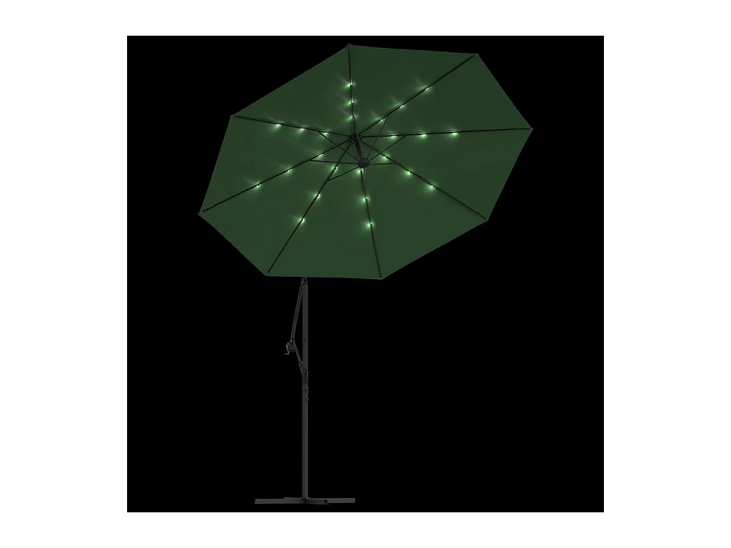 Parasol de jardin avec éclairage LED 300 cm Poteau en métal Vert
