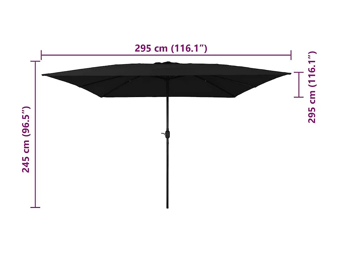 Parasol de jardin-Parasol d'extérieur Noir 295 x 295 x 245 cm Polyester et Acier