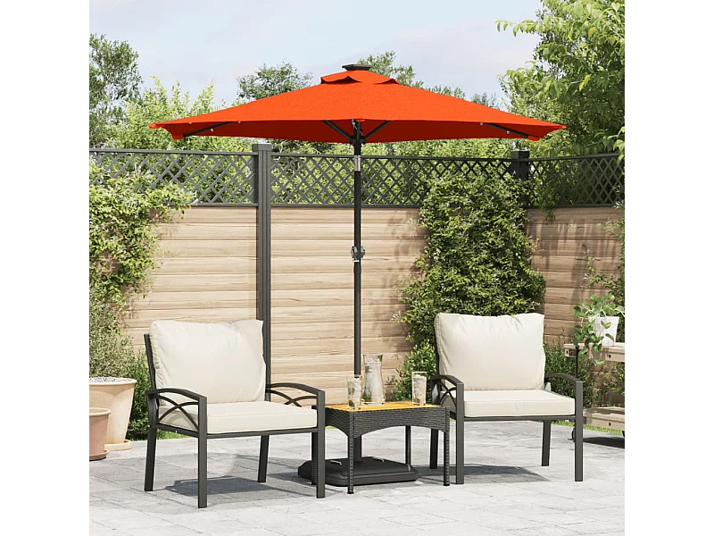 Parasol de jardin-Parasol d'extérieur LED et mât en acier terre cuite 225x225x212cm