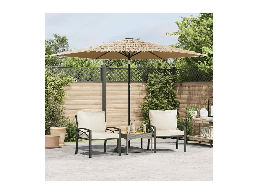 Parasol de jardin-Parasol d'extérieur avec LED et mât en acier marron 288x288x225cm