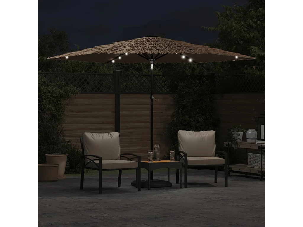 Parasol de jardin-Parasol d'extérieur avec LED et mât en acier marron 288x288x225cm