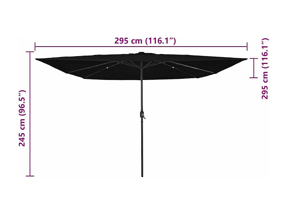 Parasol de jardin-Parasol d'extérieur Noir 295 x 295 x 245 cm Polyester et Acier