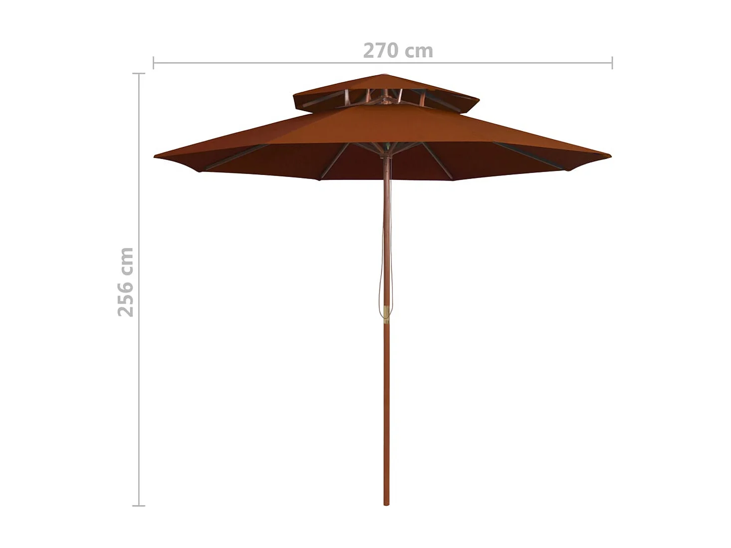 Parasol de jardin à deux étages avec mât en bois terre cuite 270 cm