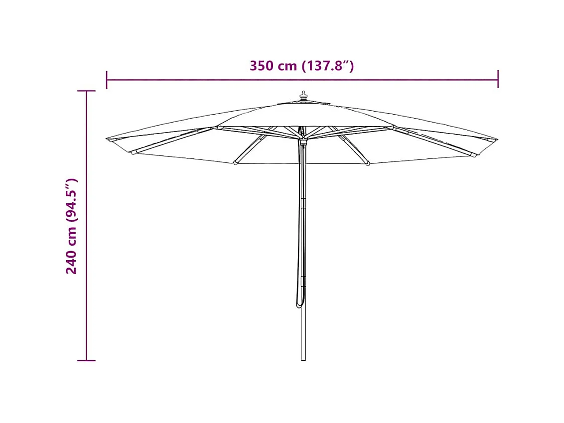 Parasol d'extérieur | Parasol de jardin avec mât en bois 350 cm Anthracite