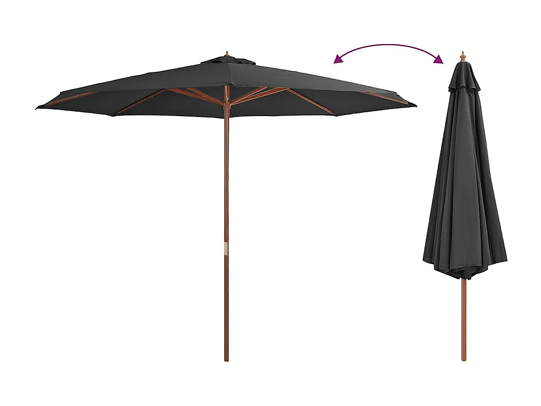 Parasol d'extérieur | Parasol de jardin avec mât en bois 350 cm Anthracite