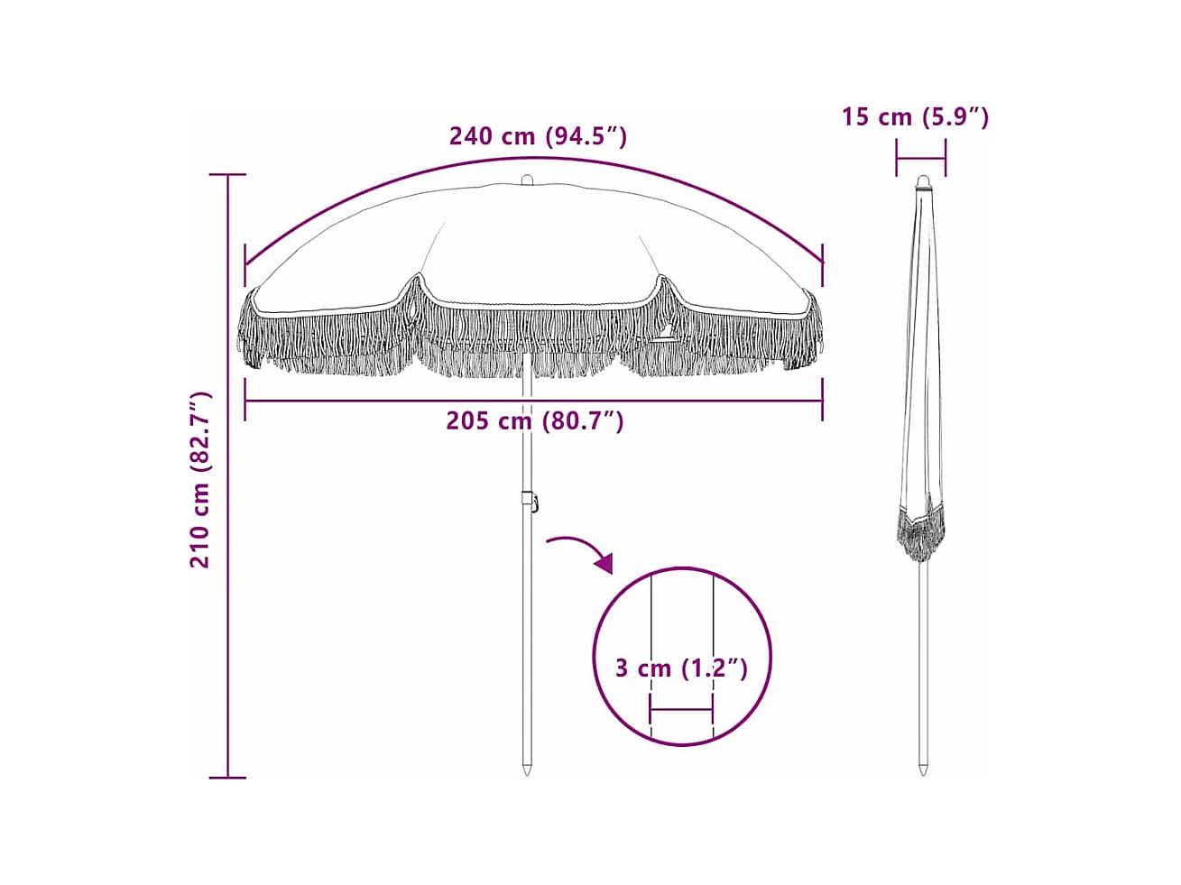 Parasol de jardin-Parasol Gris et blanc Ø 205 x 209 cm Acier