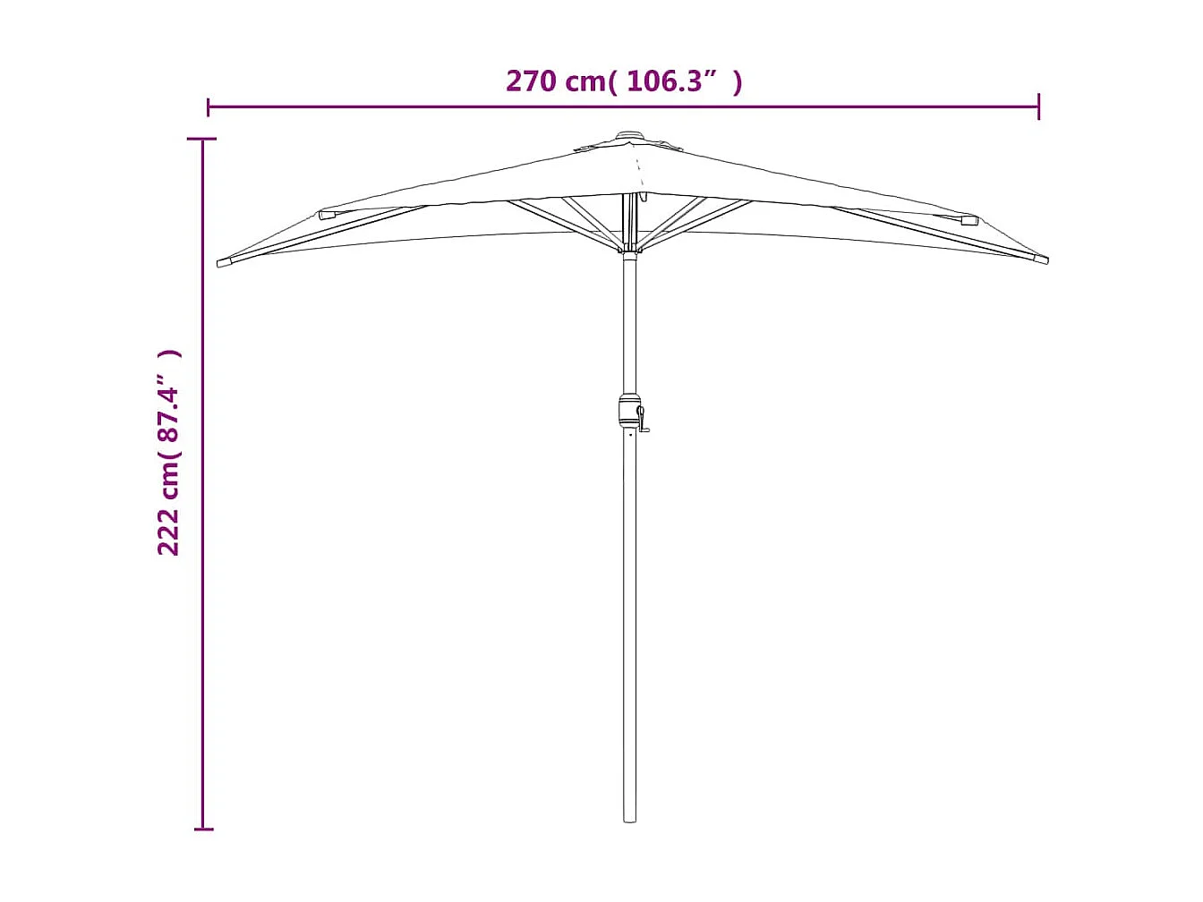 Parasol de jardin-Parasol de balcon et mât en aluminium Terre cuite 270x144x222cm
