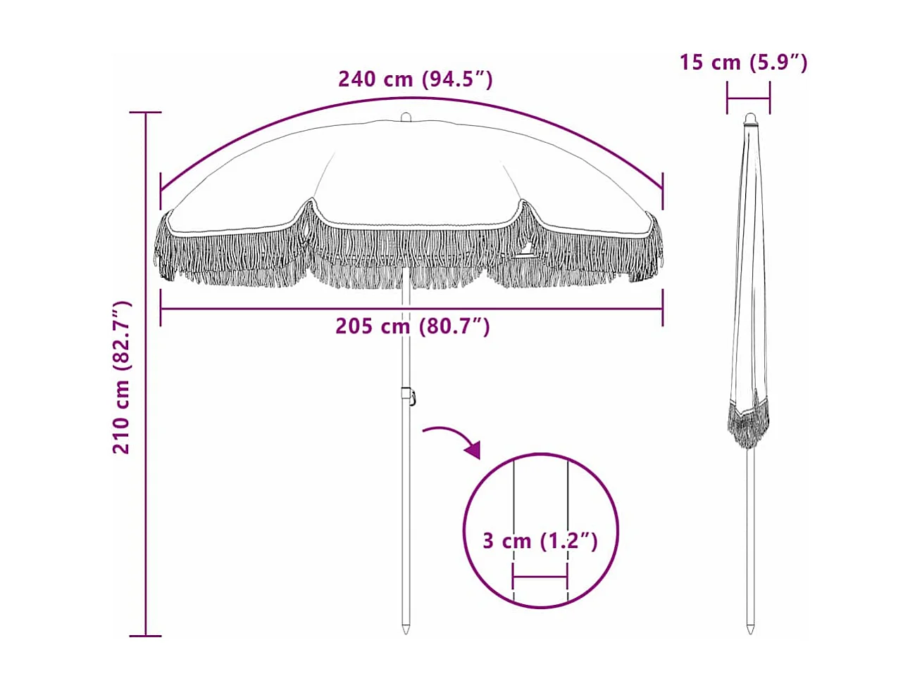 Parasol de jardin-Parasol Jaune et blanc Ø 205 x 209 cm Acier