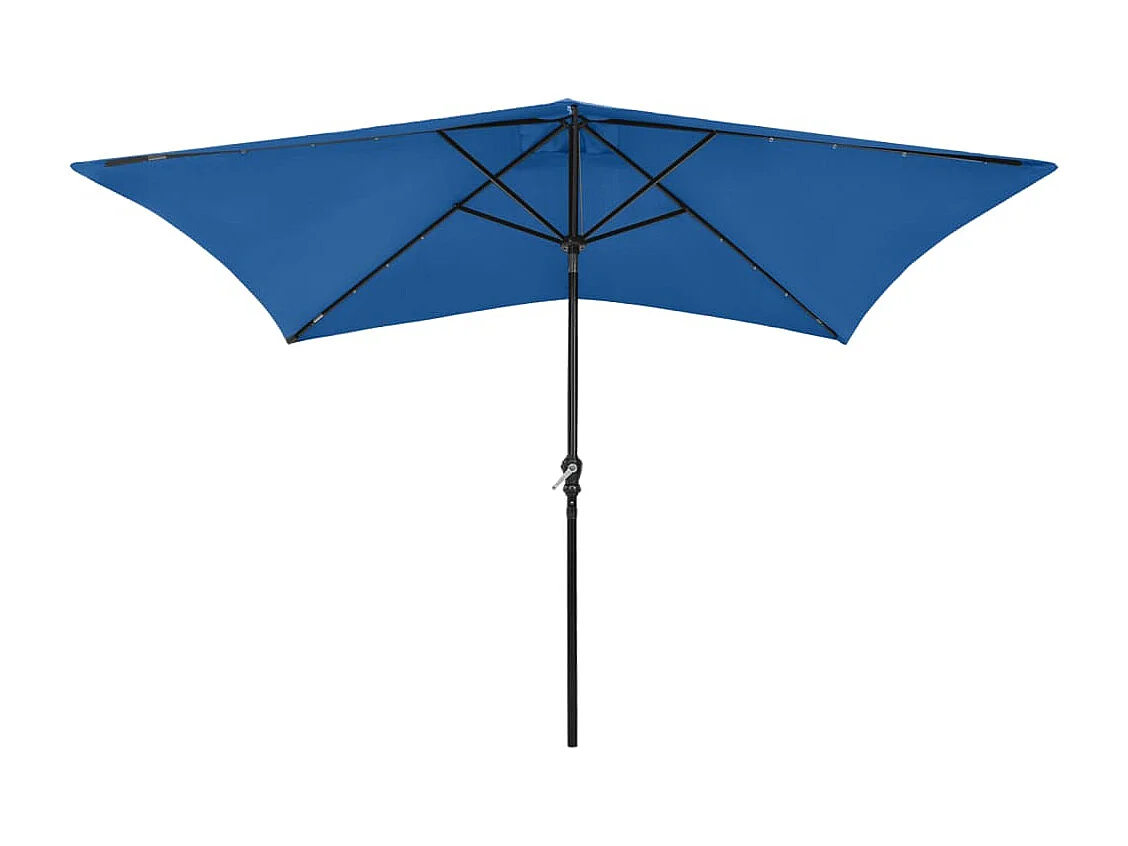 Parasol de jardin-Parasol d'extérieur avec LED et mât en acier bleu azuré 2x3 m
