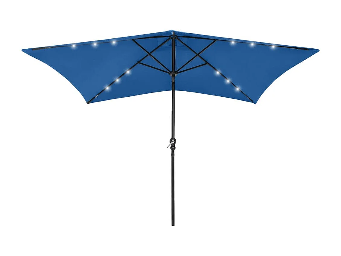 Parasol de jardin-Parasol d'extérieur avec LED et mât en acier bleu azuré 2x3 m
