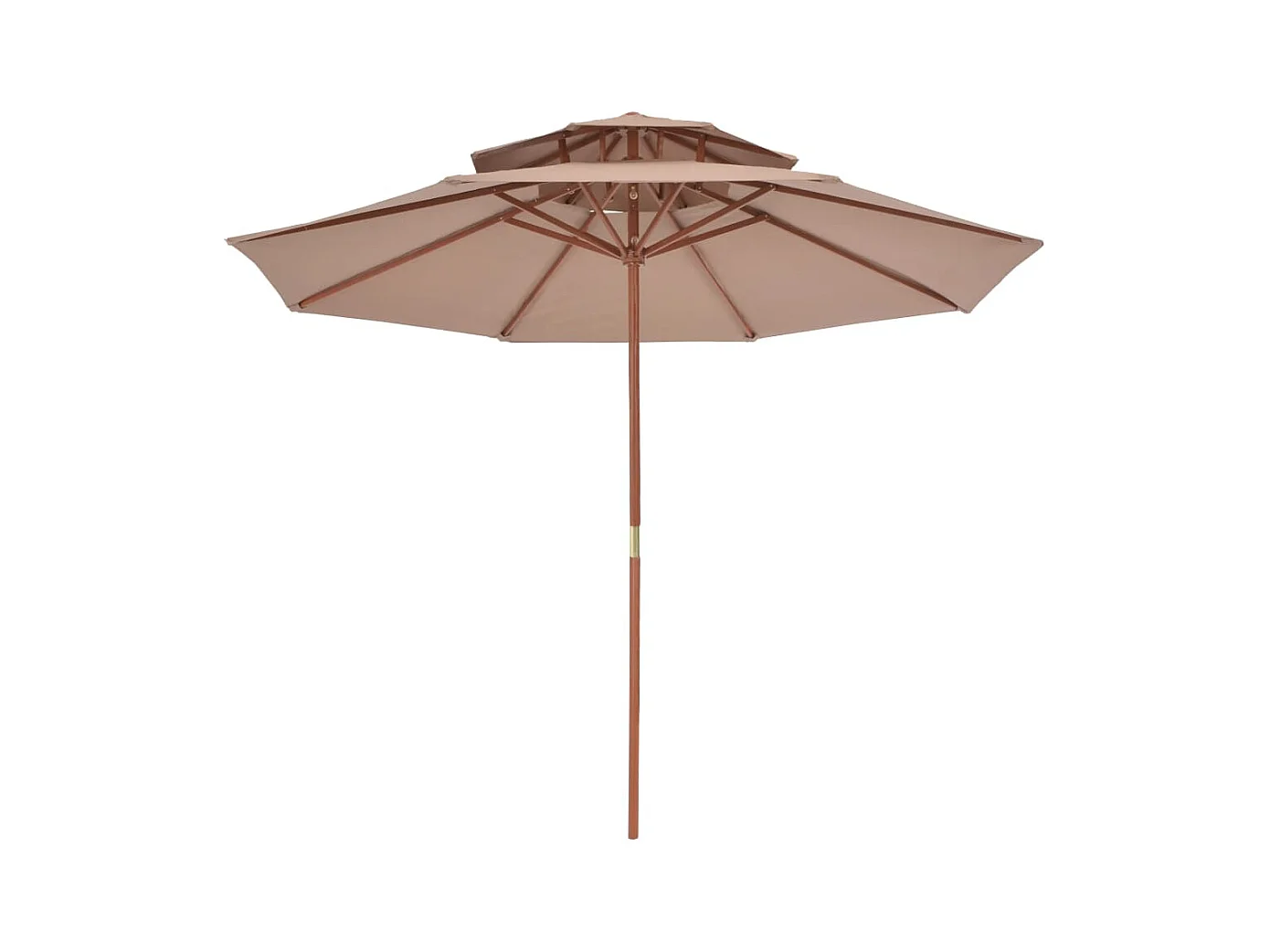 Parasol de jardin à deux étages avec mât en bois 270 cm taupe