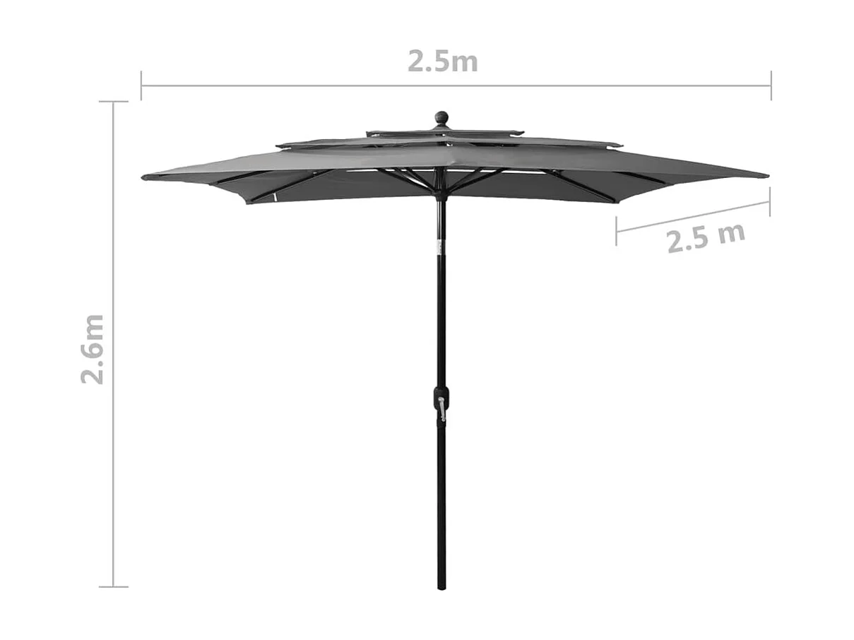 Parasol de jardin-Parasol à 3 niveaux  avec mât en aluminium anthracite