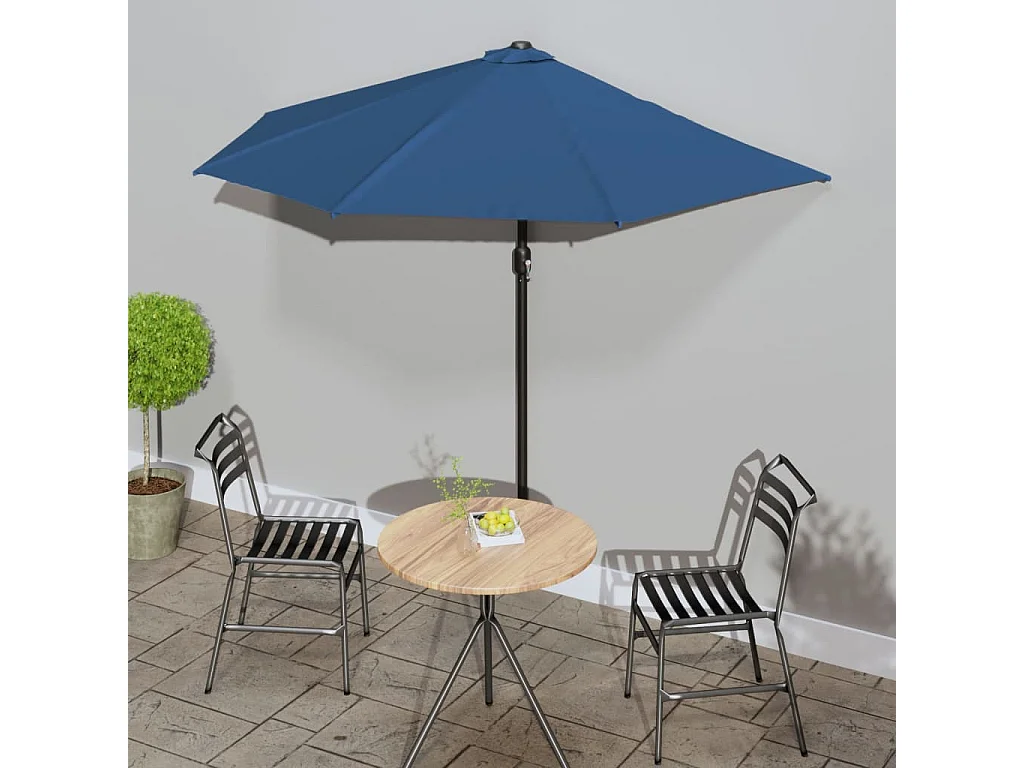 Parasol de jardin-Parasol de balcon avec mât en aluminium Bleu 270x144x222cm Demi