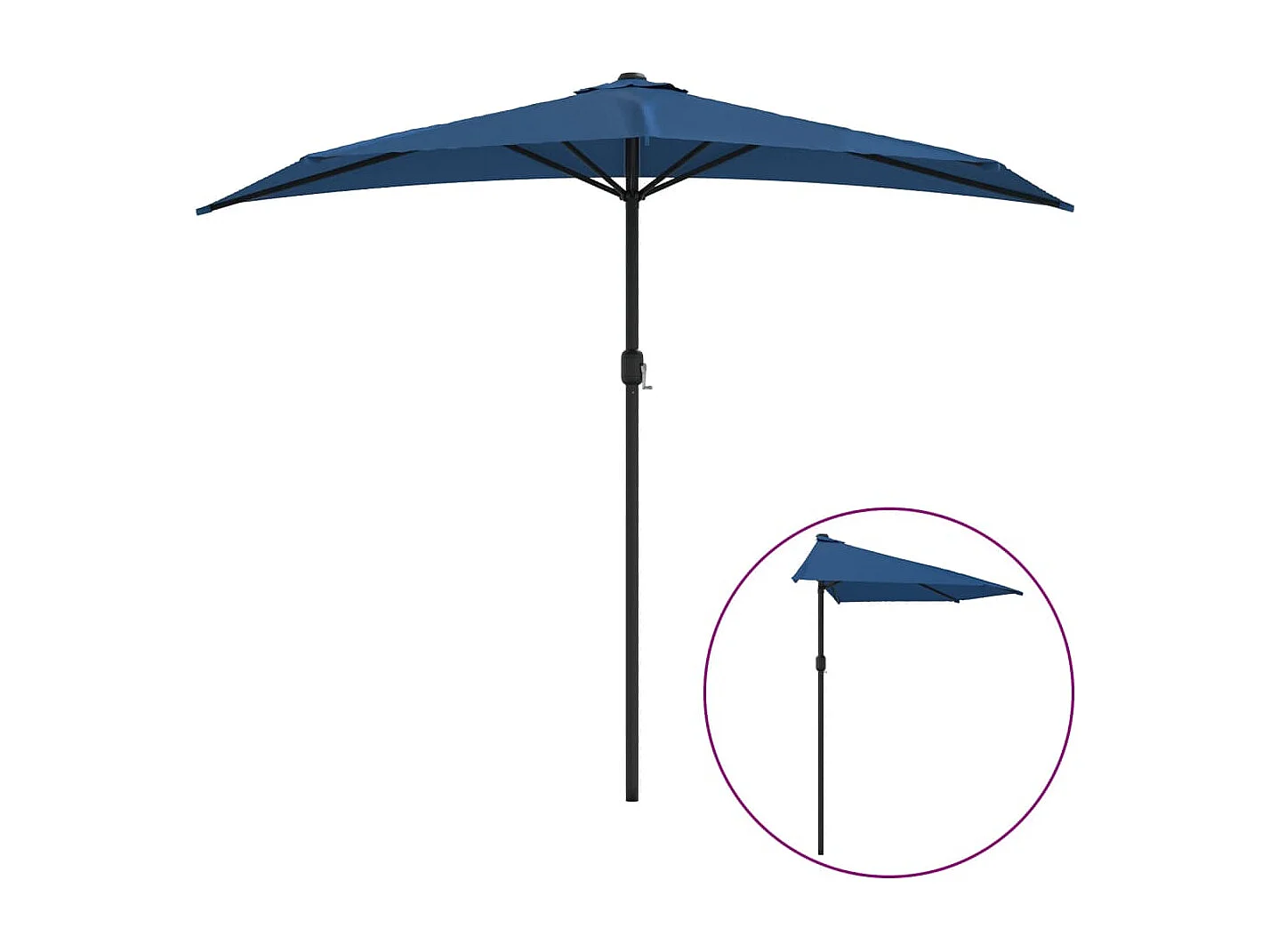 Parasol de jardin-Parasol de balcon avec mât en aluminium Bleu 270x144x222cm Demi