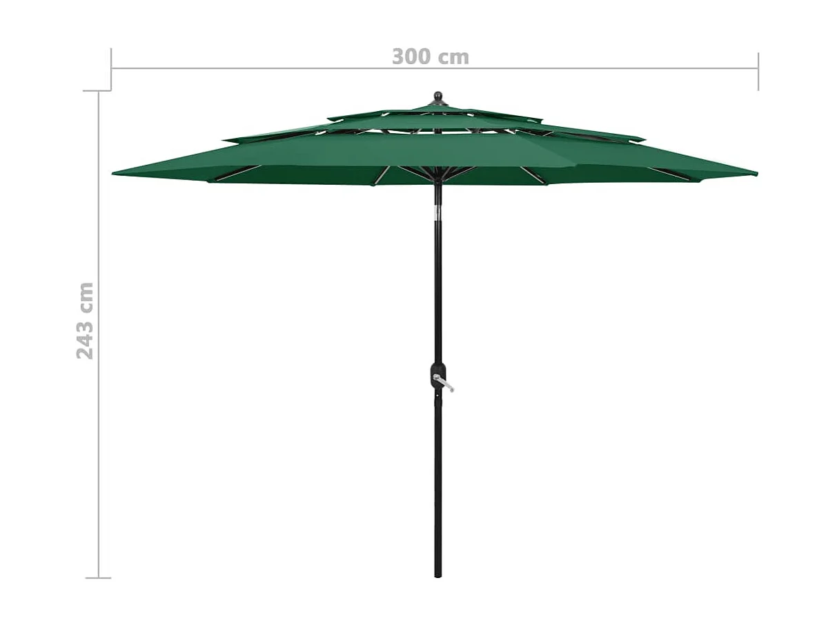 Parasol de jardin-Parasol à 3 niveaux  avec mât en aluminium vert 3 m