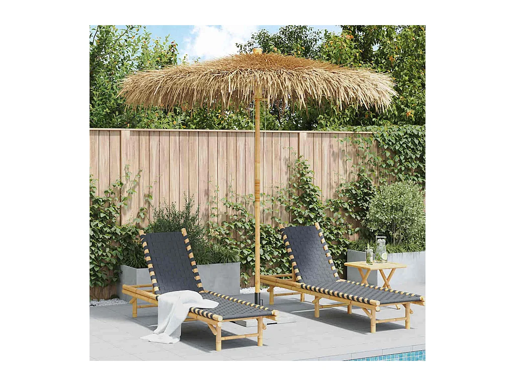 Parasol de jardin en bambou avec toit en feuille de bananier 210 cm