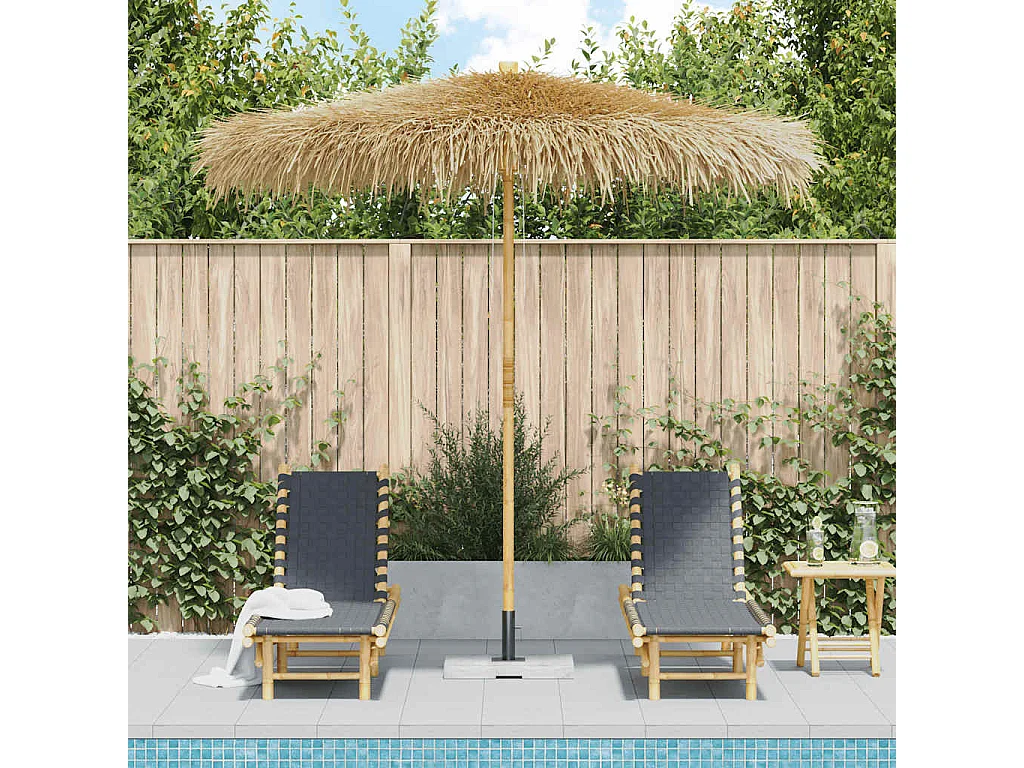 Parasol de jardin en bambou avec toit en feuille de bananier 210 cm