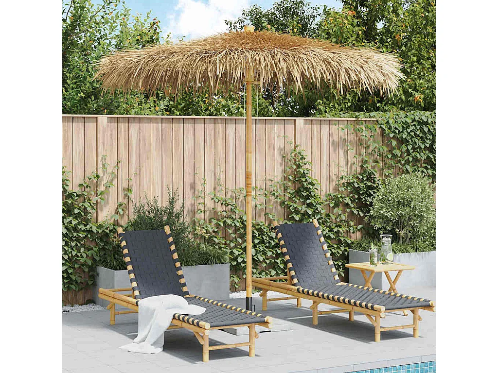 Parasol de jardin en bambou avec toit en feuille de bananier 210 cm