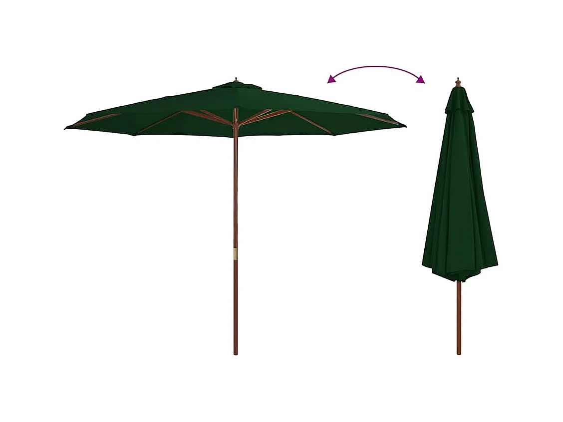 Parasol d'extérieur | Parasol de jardin avec mât en bois 350 cm Vert